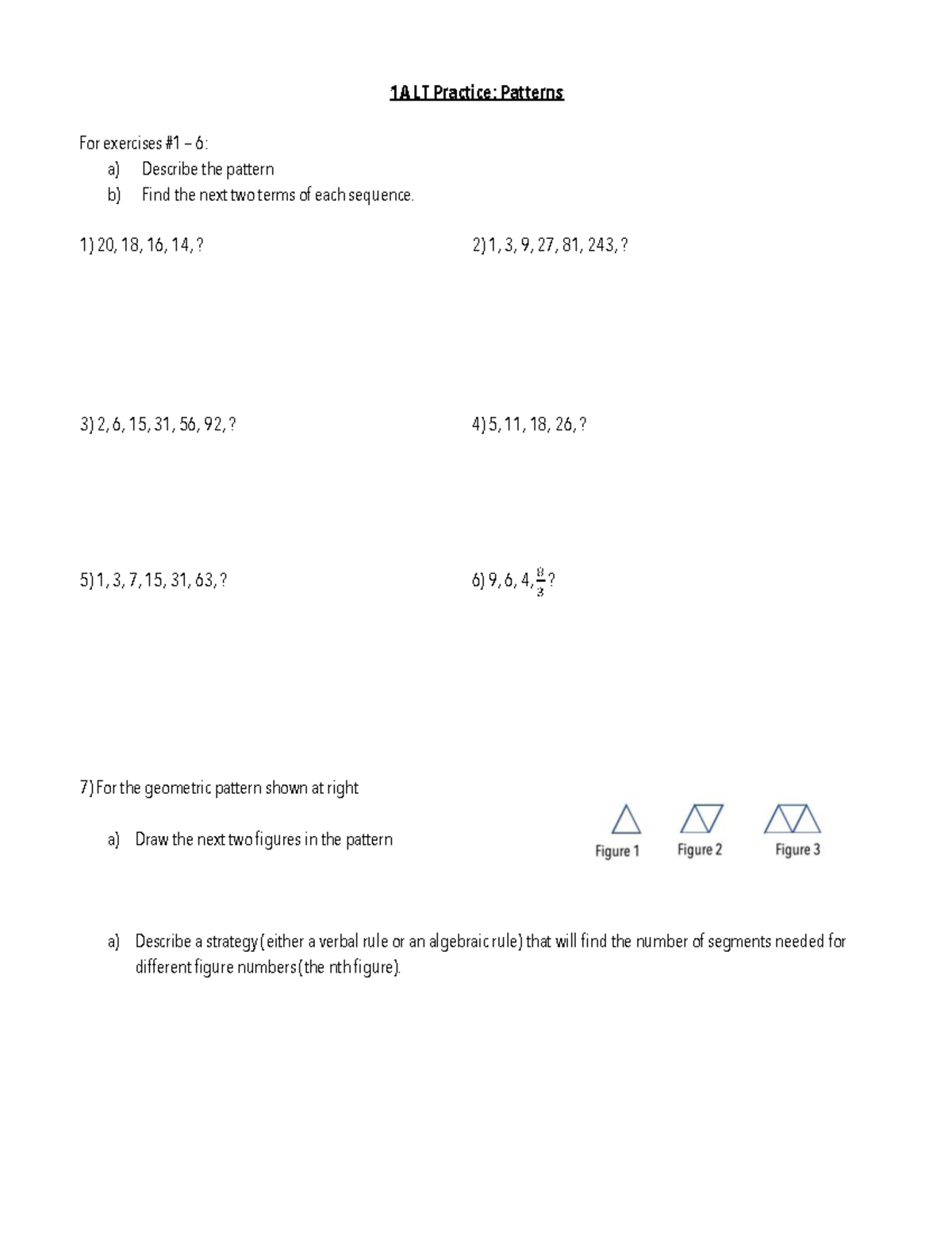 1A LT Practice: Patterns Exercises 23-24 with Solutions - Studocu