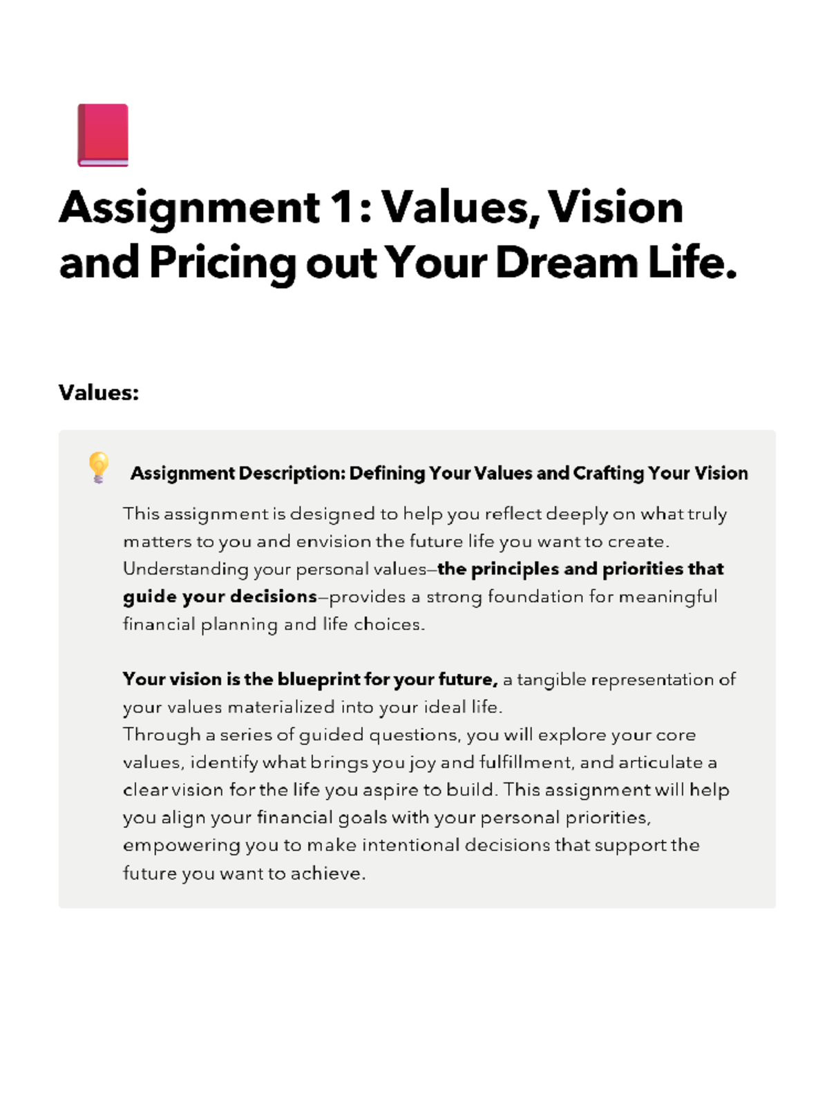Assignment 1 - Values and Vision - FIN 3270 - Studocu