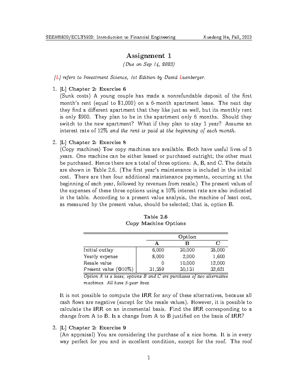 Homework 01 - SEEM5820/ECLT5920: Financial Engineering Exercises - Studocu