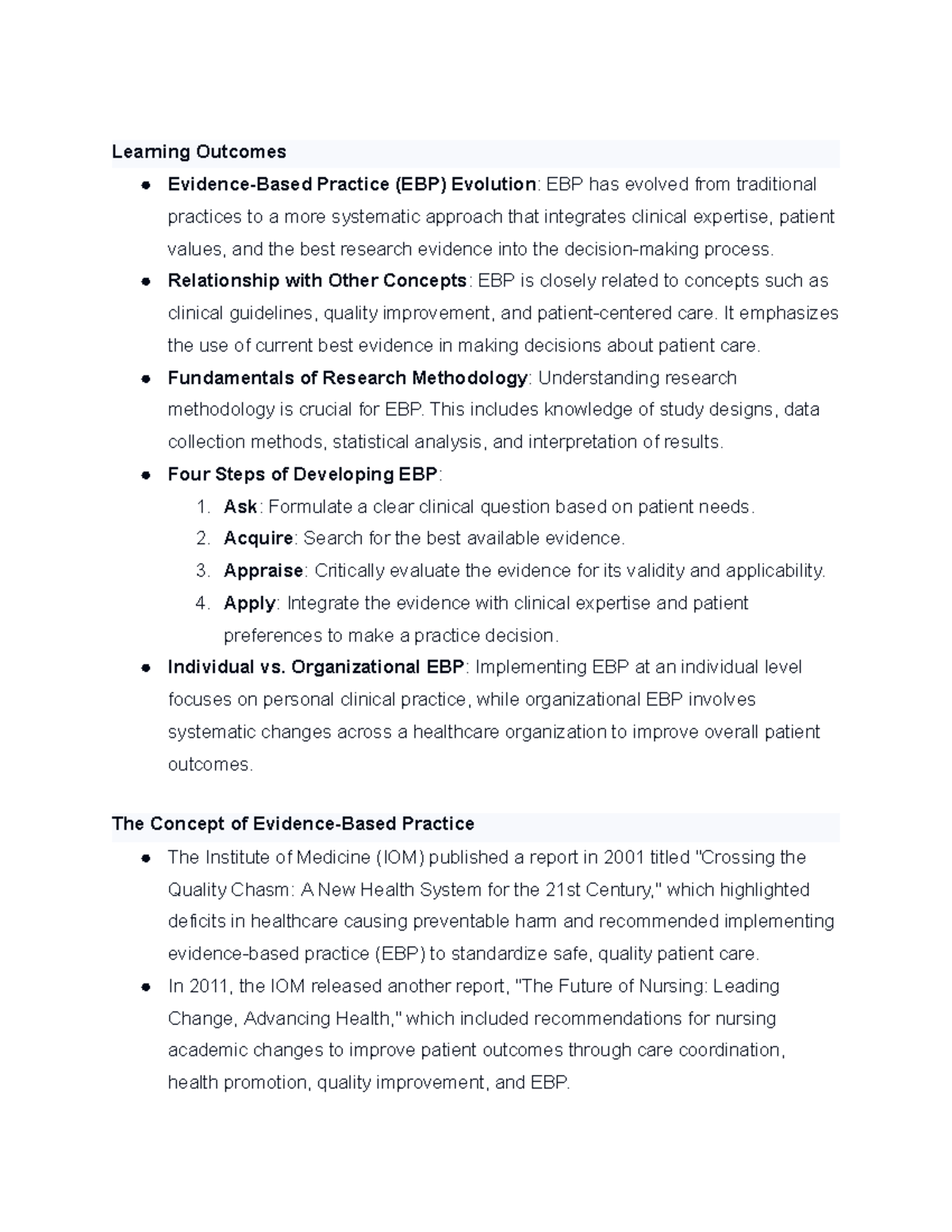 Evidence-Based Practice in Nursing (EBP): Enhancing Patient Care - Studocu