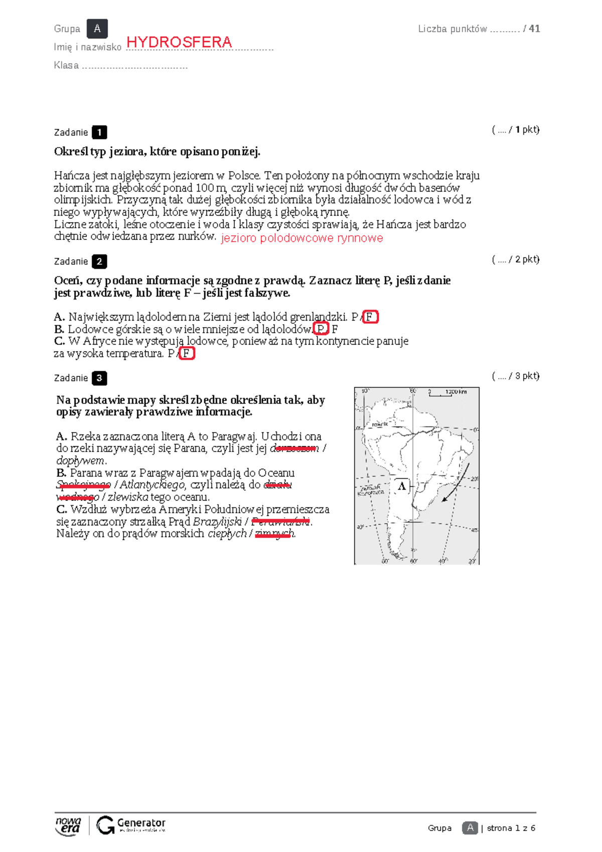 Sprawdzian Z Geografi Hydrosfera Grupa A