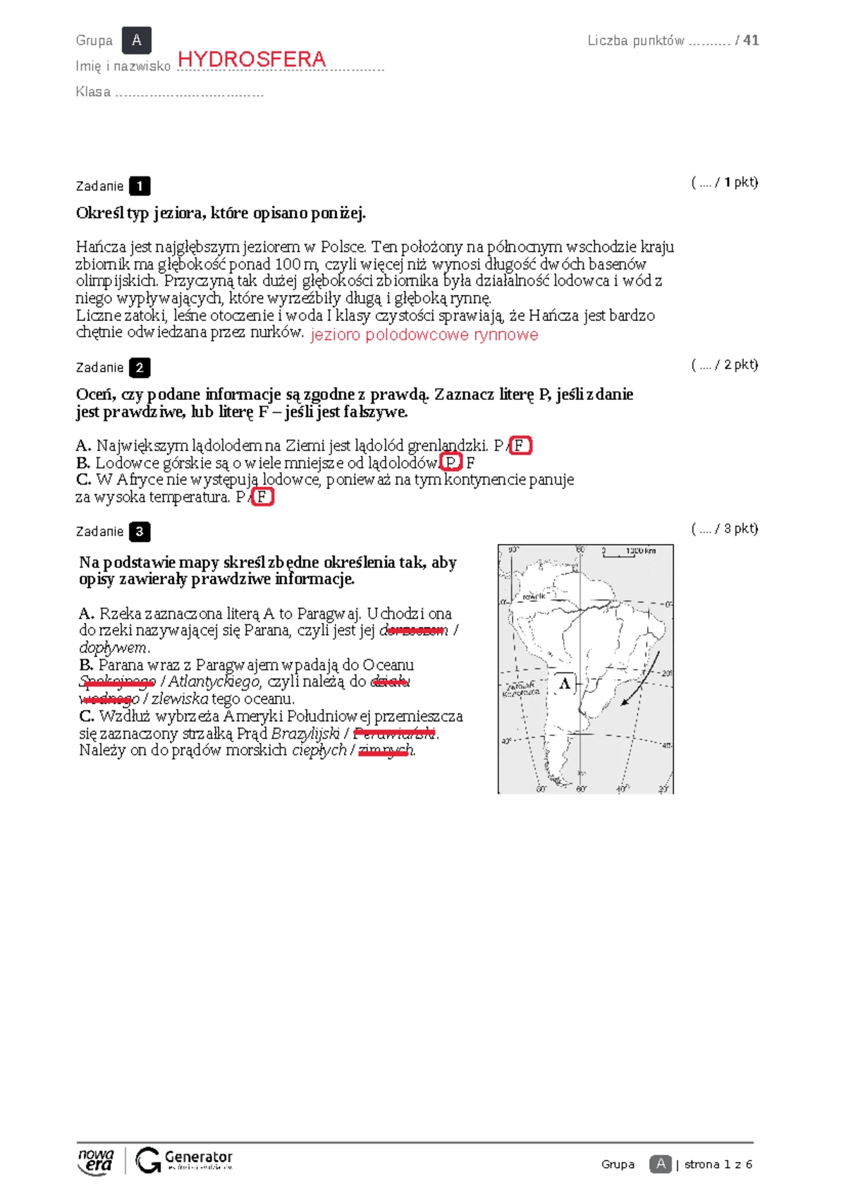 Wietrzenie. Procesy krasowe Test (z widoczną punktacją) - Grupa A