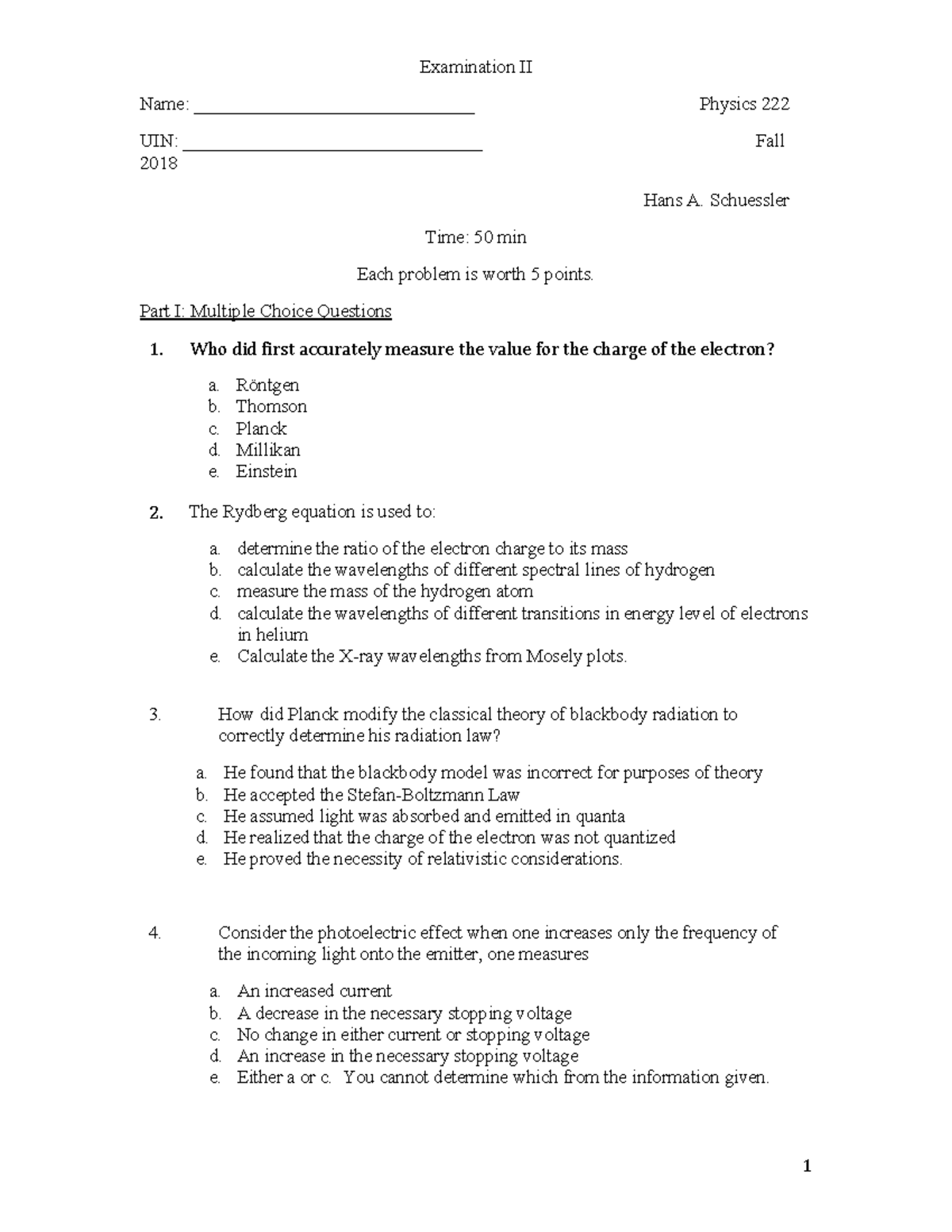 Phys 222 Exam 2 Questions and Solutions - Fall 2018 - Studocu