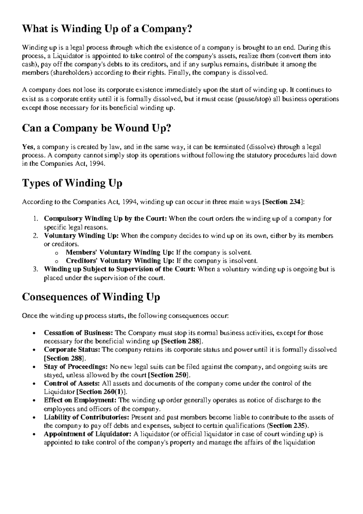 Winding Up of a Company: Legal Process and Implications - Studocu