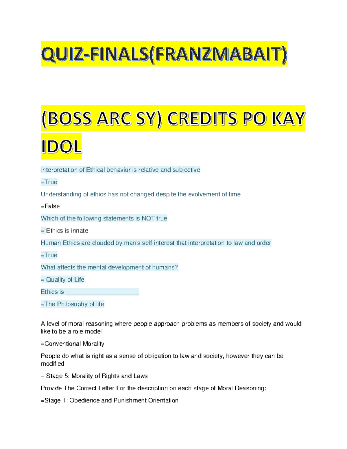 Ethics 101: Comprehensive Study Guide for Finals Exam (ECO 123) - Studocu