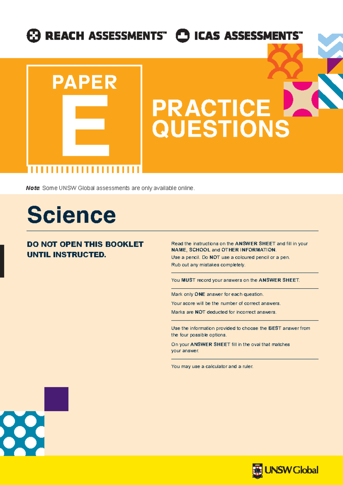 Science ICAS Paper E - Practice Questions and Instructions - Studocu