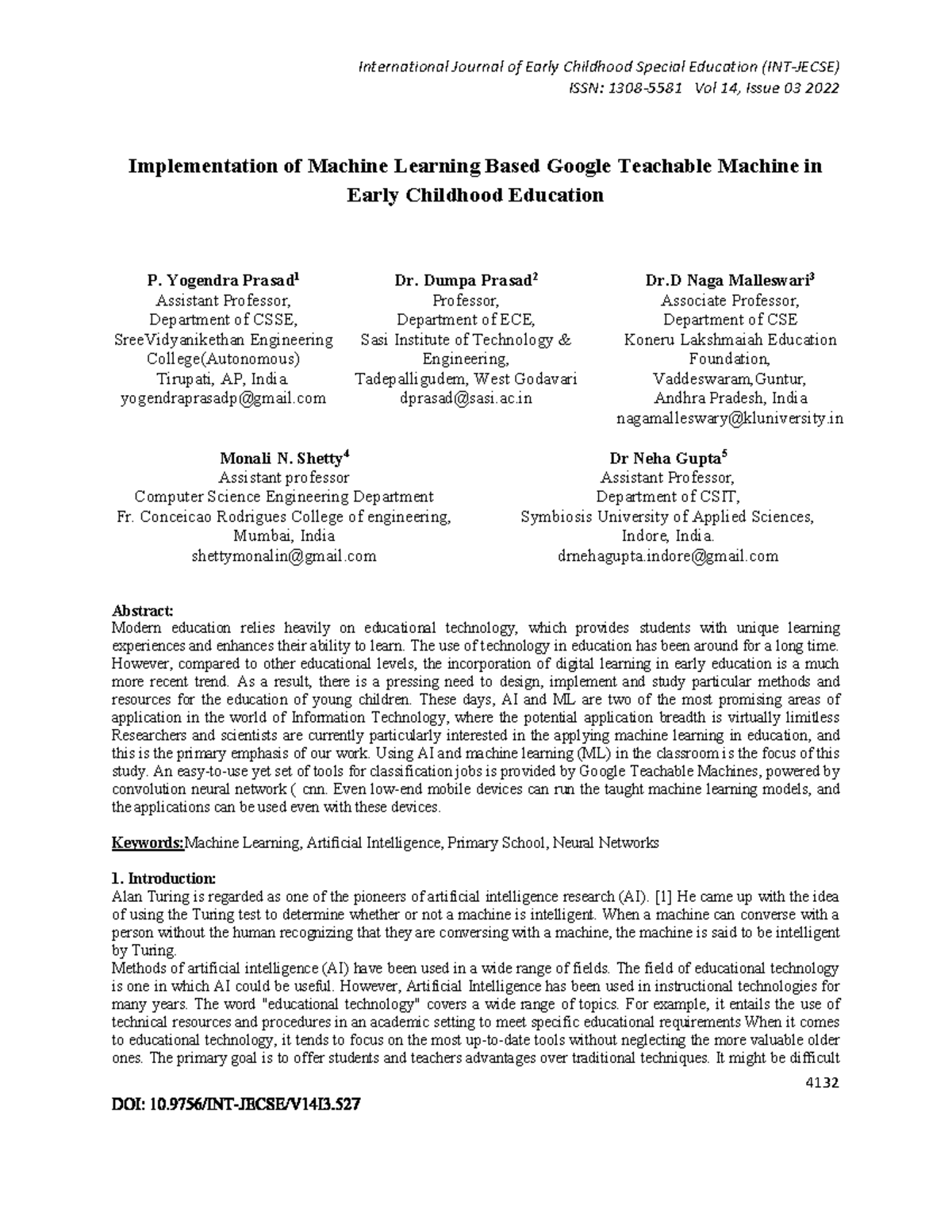Implementation of Machine Learning in Early Childhood Education: A ...