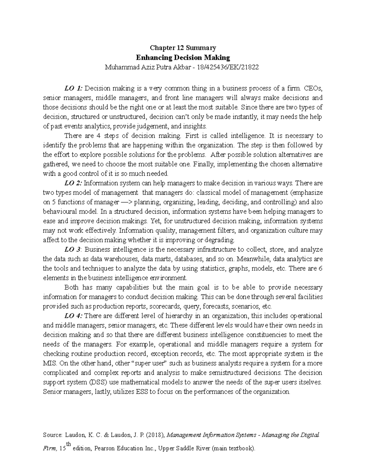 Summary of Chapter 12 - Enhancing Decision Making (BUS 101) - Studocu