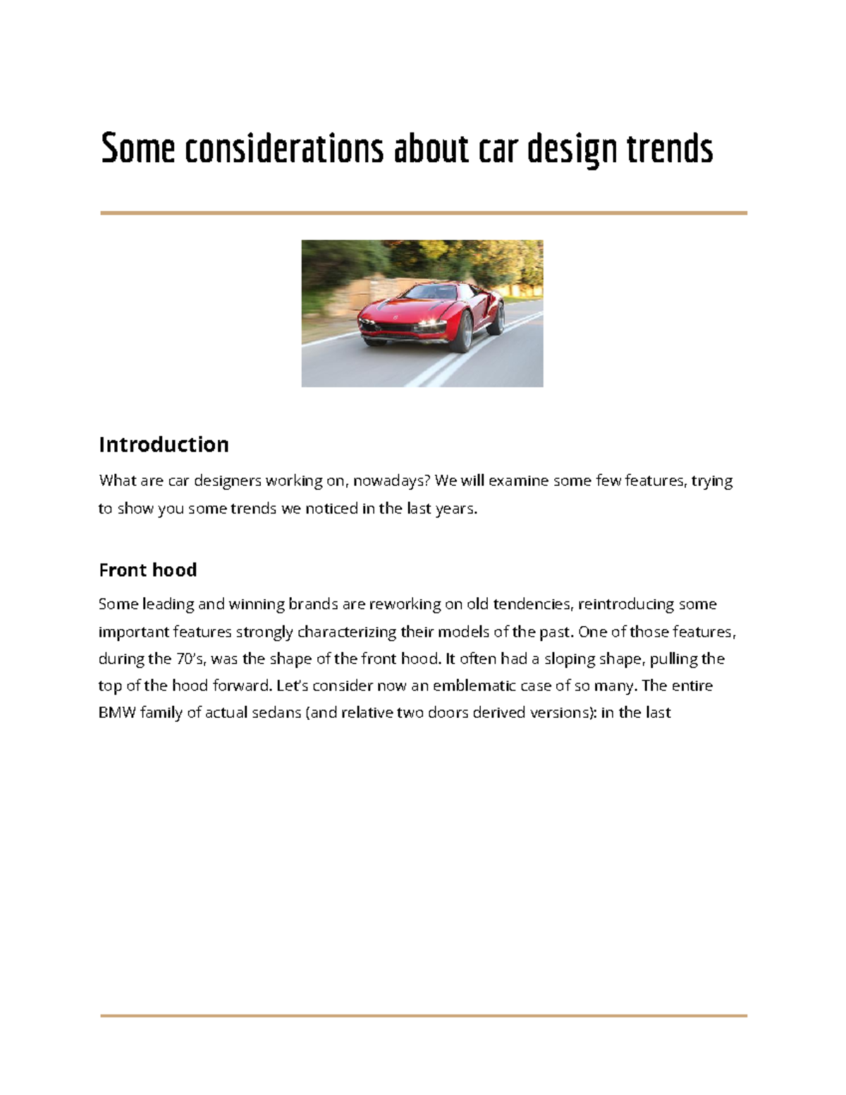 Car design trends - Some considerations about car design trends ...