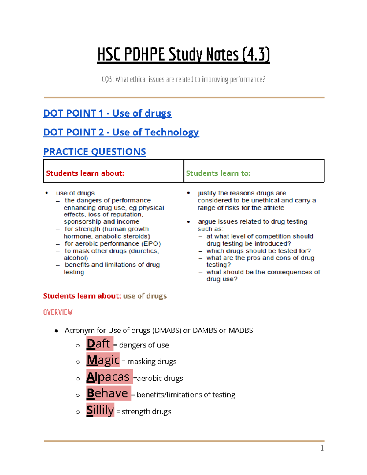 #4.3 HSC Pdhpe IP Notes - HSC PDHPE Study N es (4) CQ3: What ethical ...