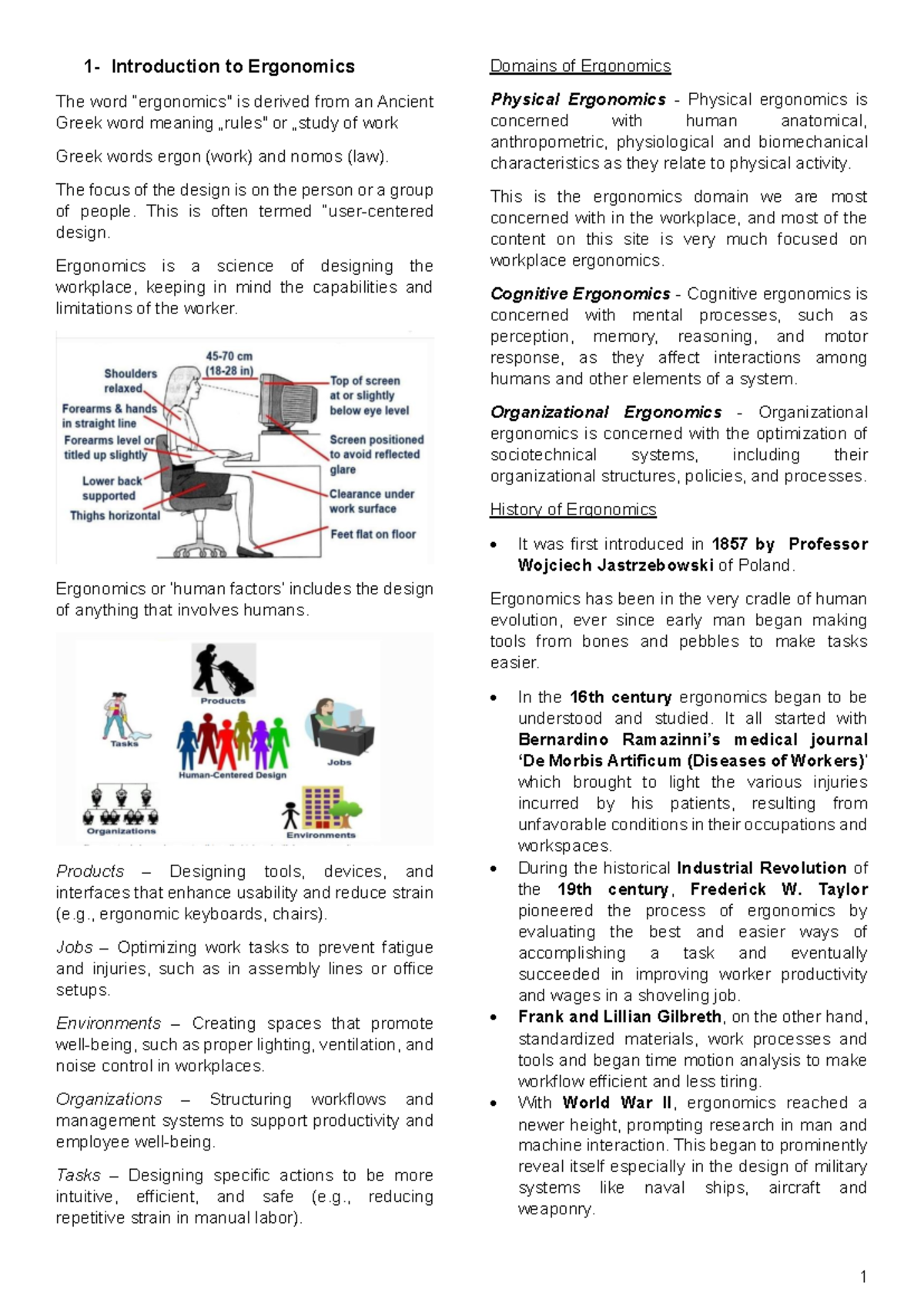 Ergonomics 1: Lecture Notes on Human Factors & Workplace Design - Studocu