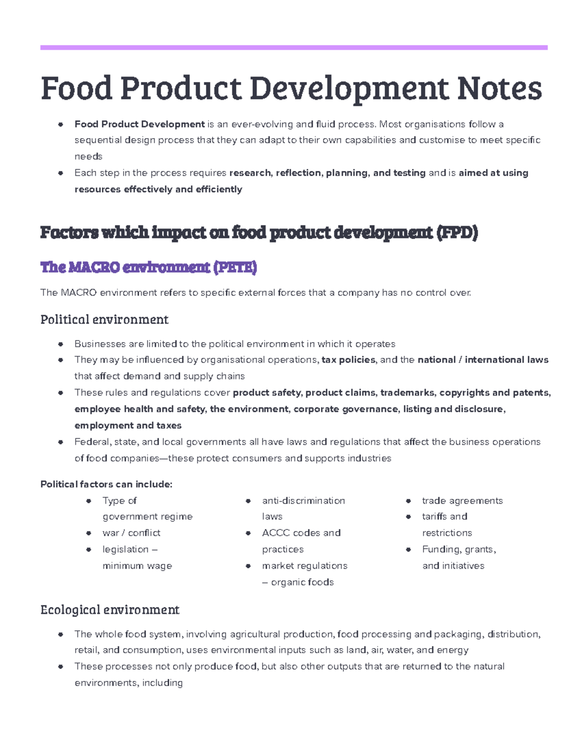Food Product Development Notes (FPD 101) - Studocu