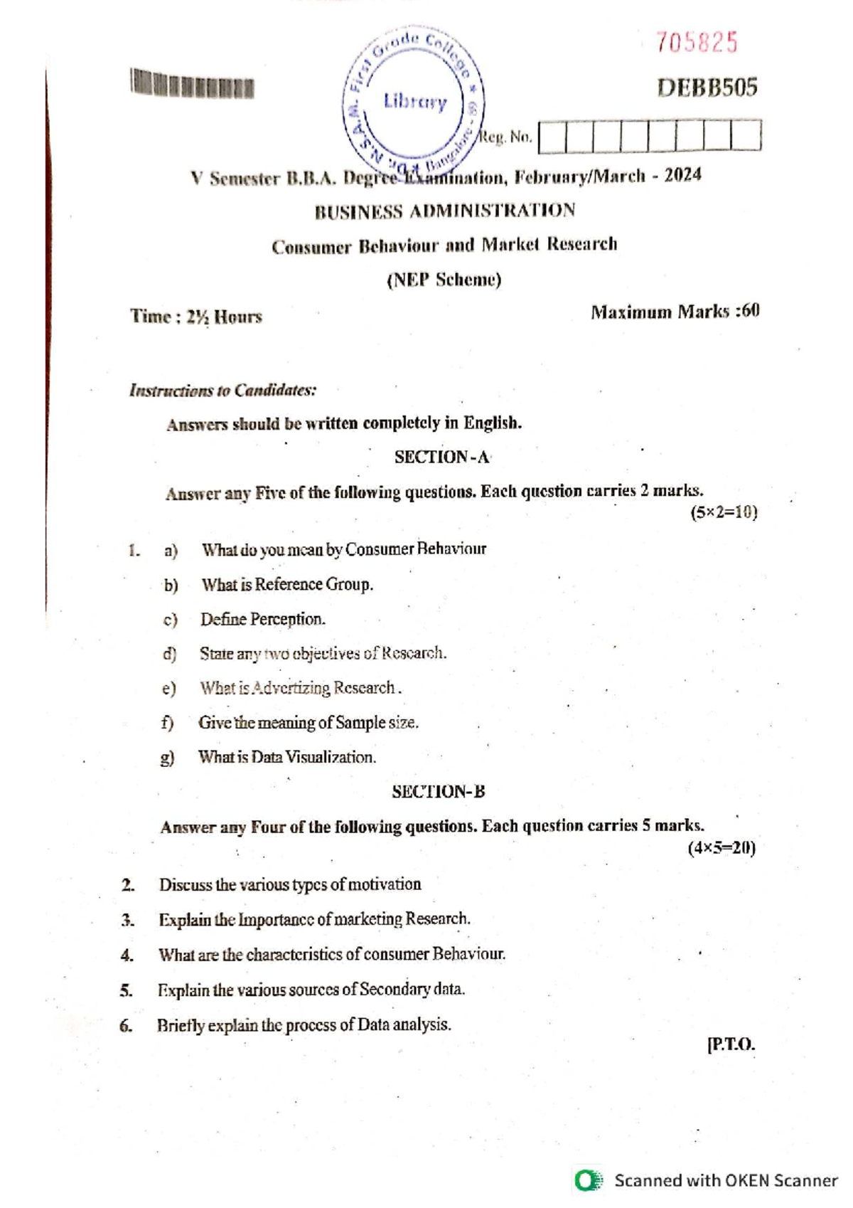 B.B.A. 705825 V Sem Exam: Consumer Behaviour & Market Research - Studocu
