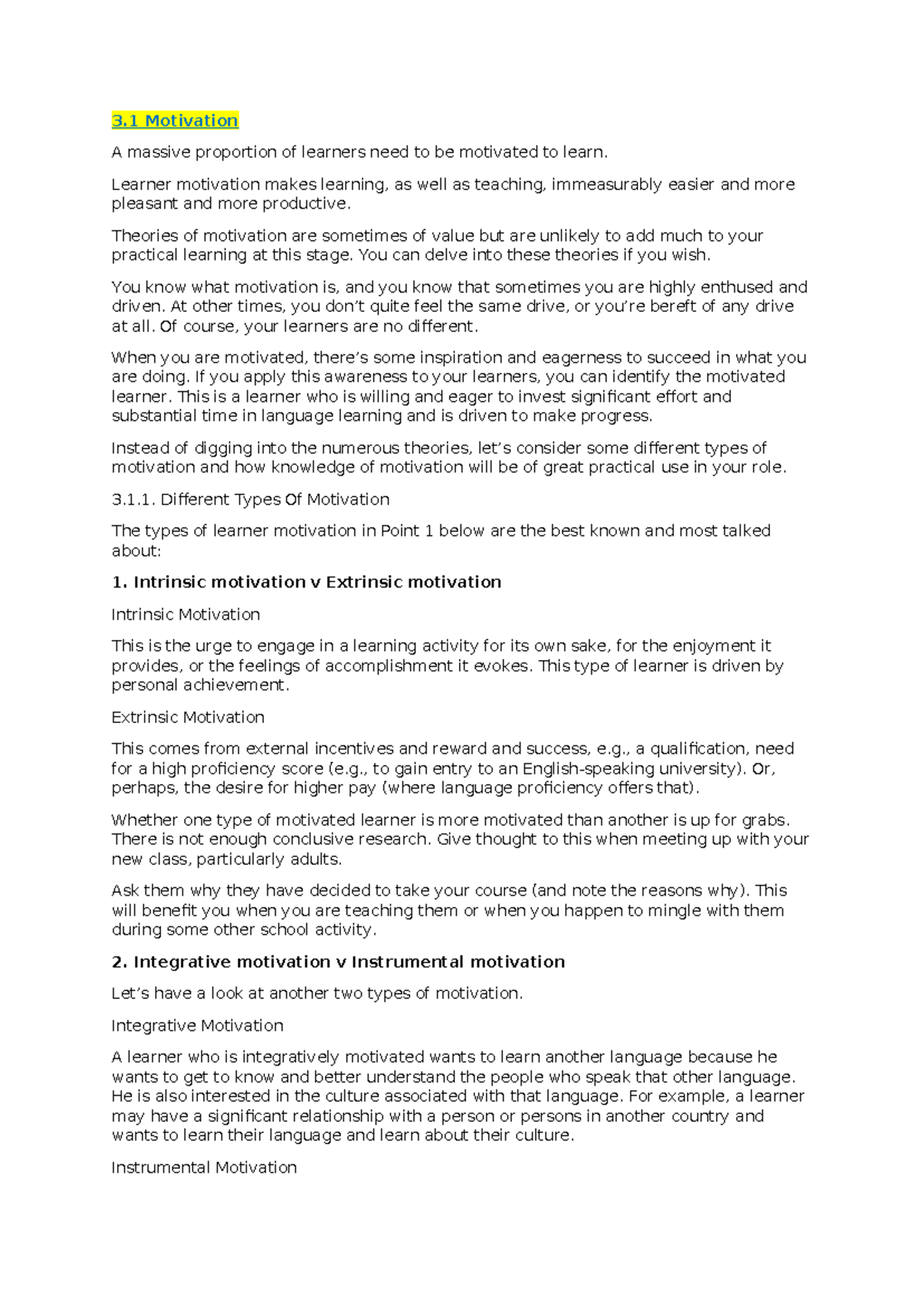 3.1 Motivation and Learner Engagement Strategies (Module 3) - Studocu