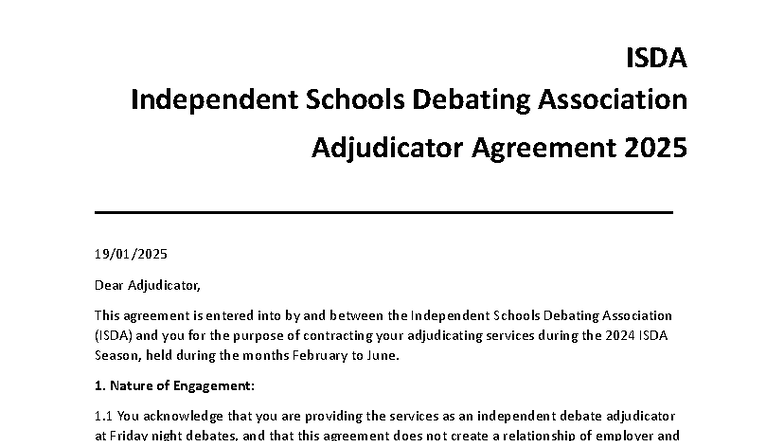 2025 ISDA Adjudicator Agreement for Independent Schools Debating - Studocu