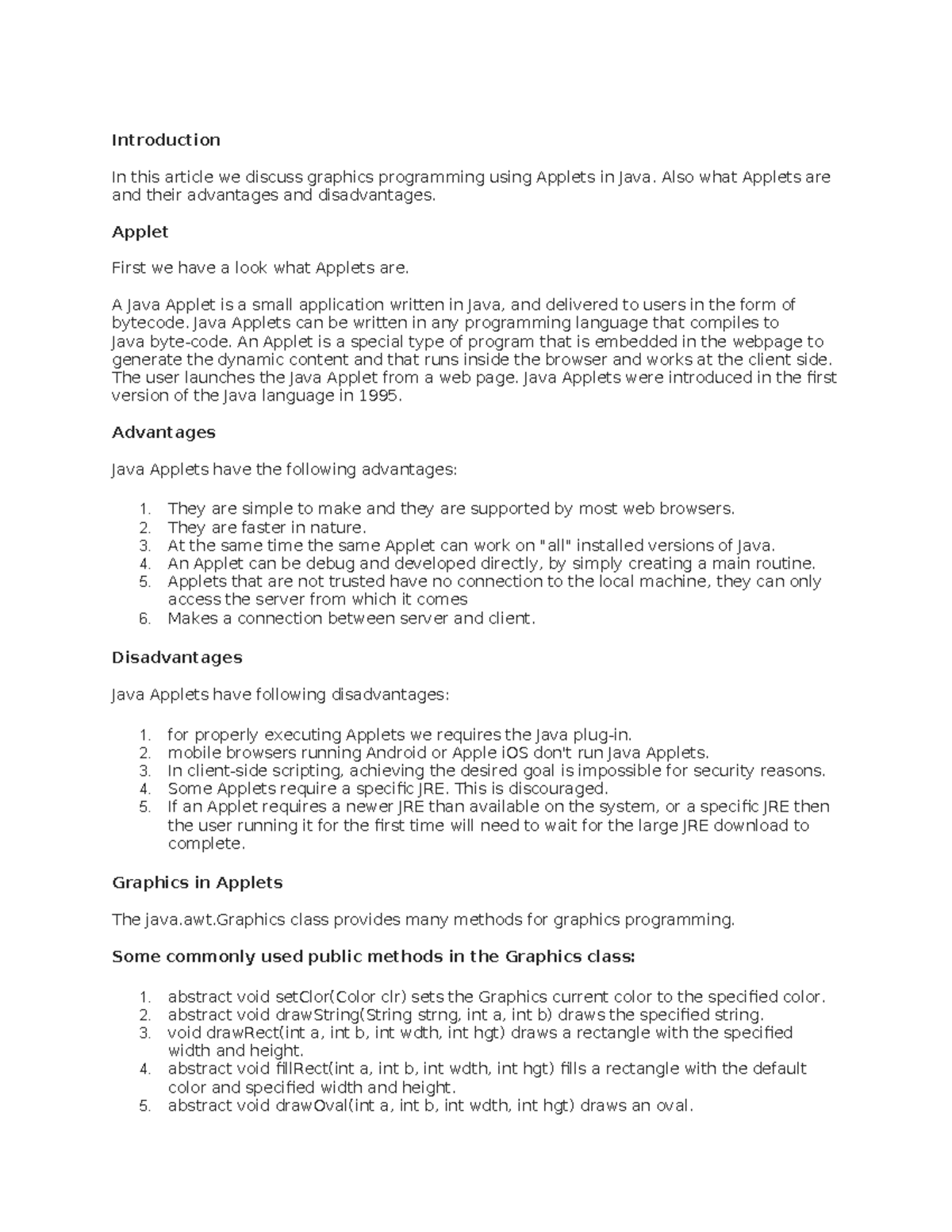 Java Applet Programming: Advantages, Disadvantages & Graphics Methods ...