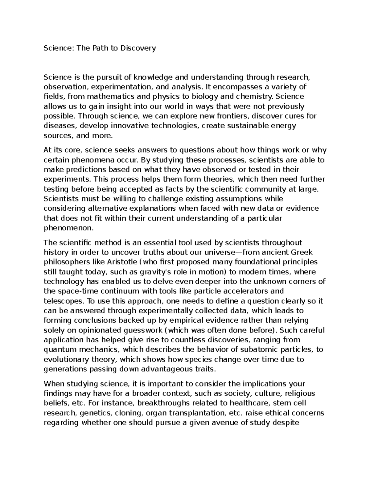The path of science - assignments - Science: The Path to Discovery ...