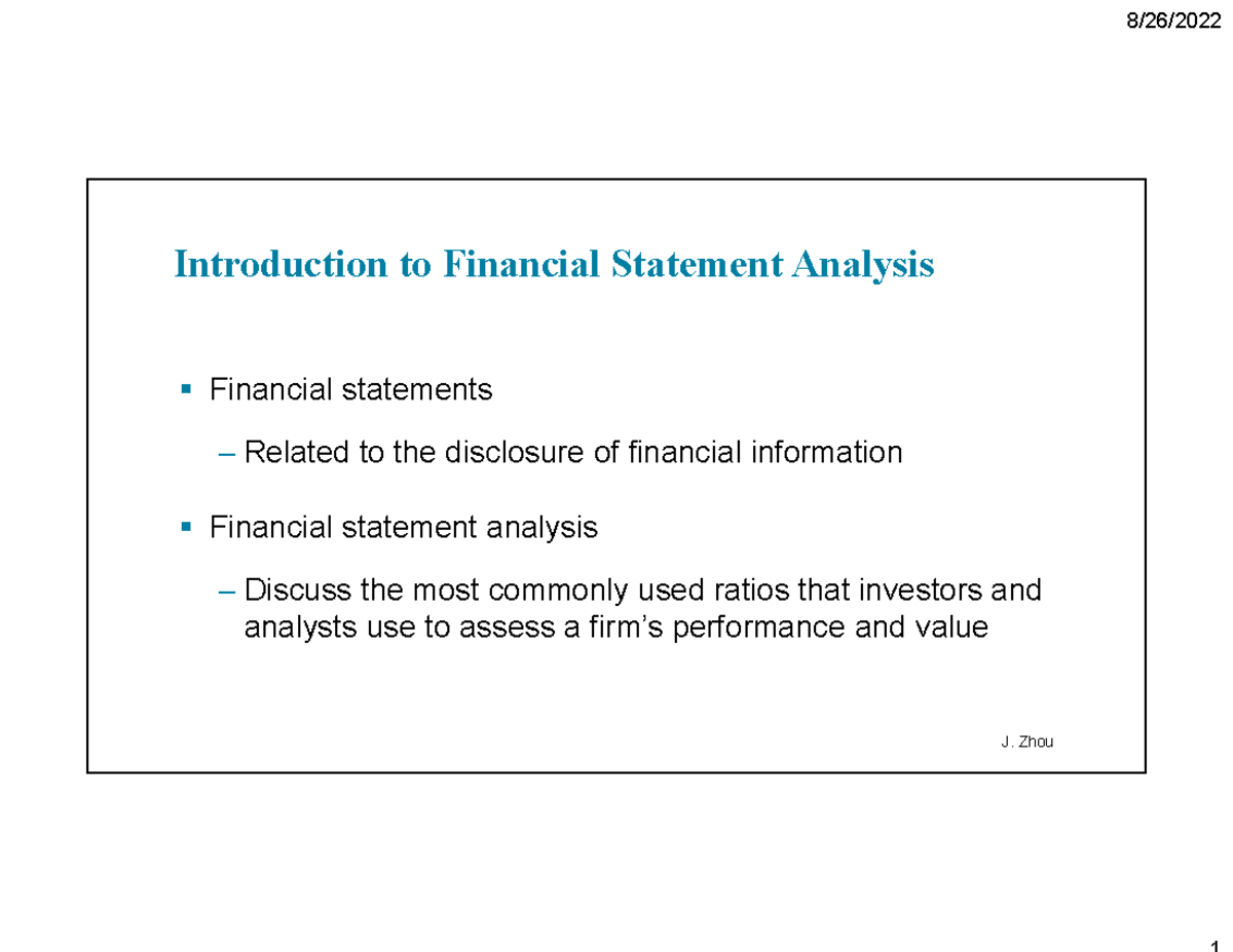Lecture Note 2 - Introduction to Financial Statement Analysis Financial ...