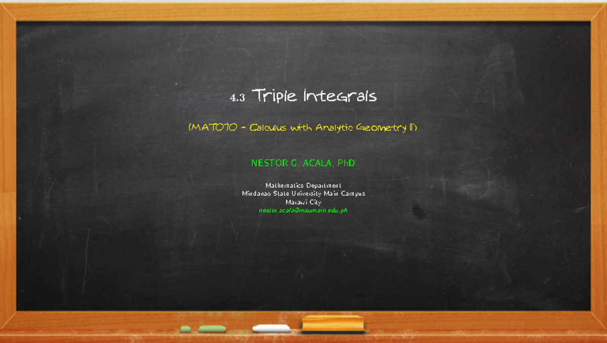 Triple integral - 4 Triple Integrals (MAT070 - Calculus with Analytic ...