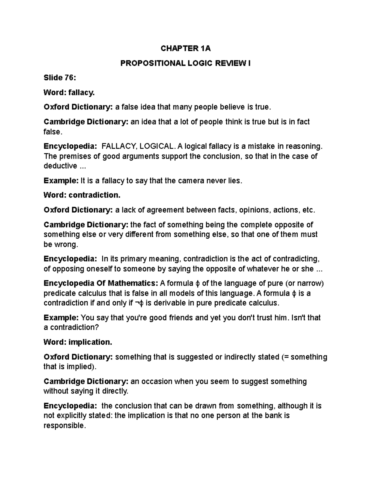Chapter 1A: Propositional Logic Review - Fallacies and Contradictions ...