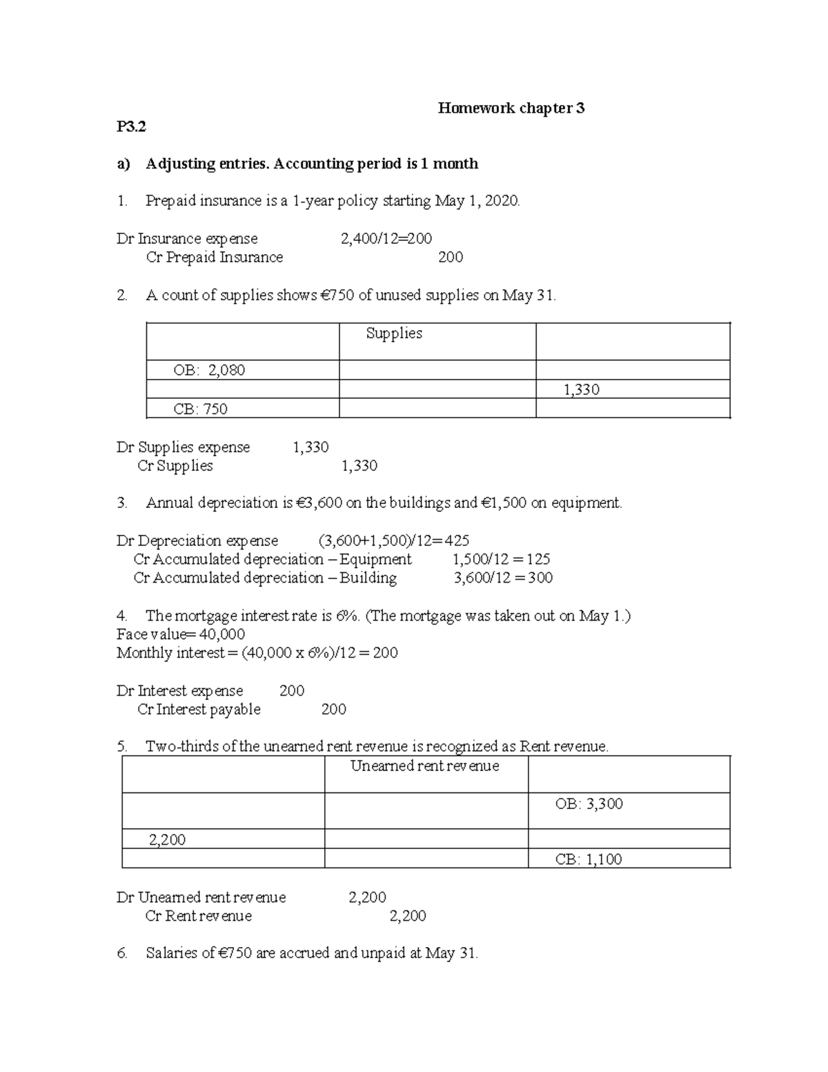 Homework Chapter 3: Adjusting Entries & Financial Statements Analysis ...
