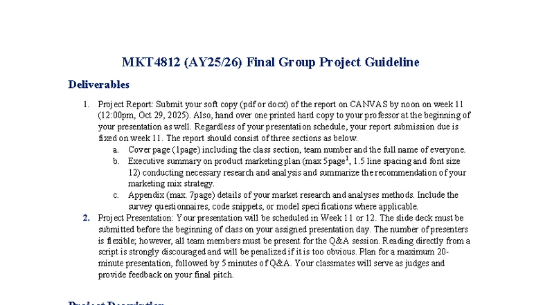 MKT4812 Final Group Project Guidelines and Deliverables - Studocu
