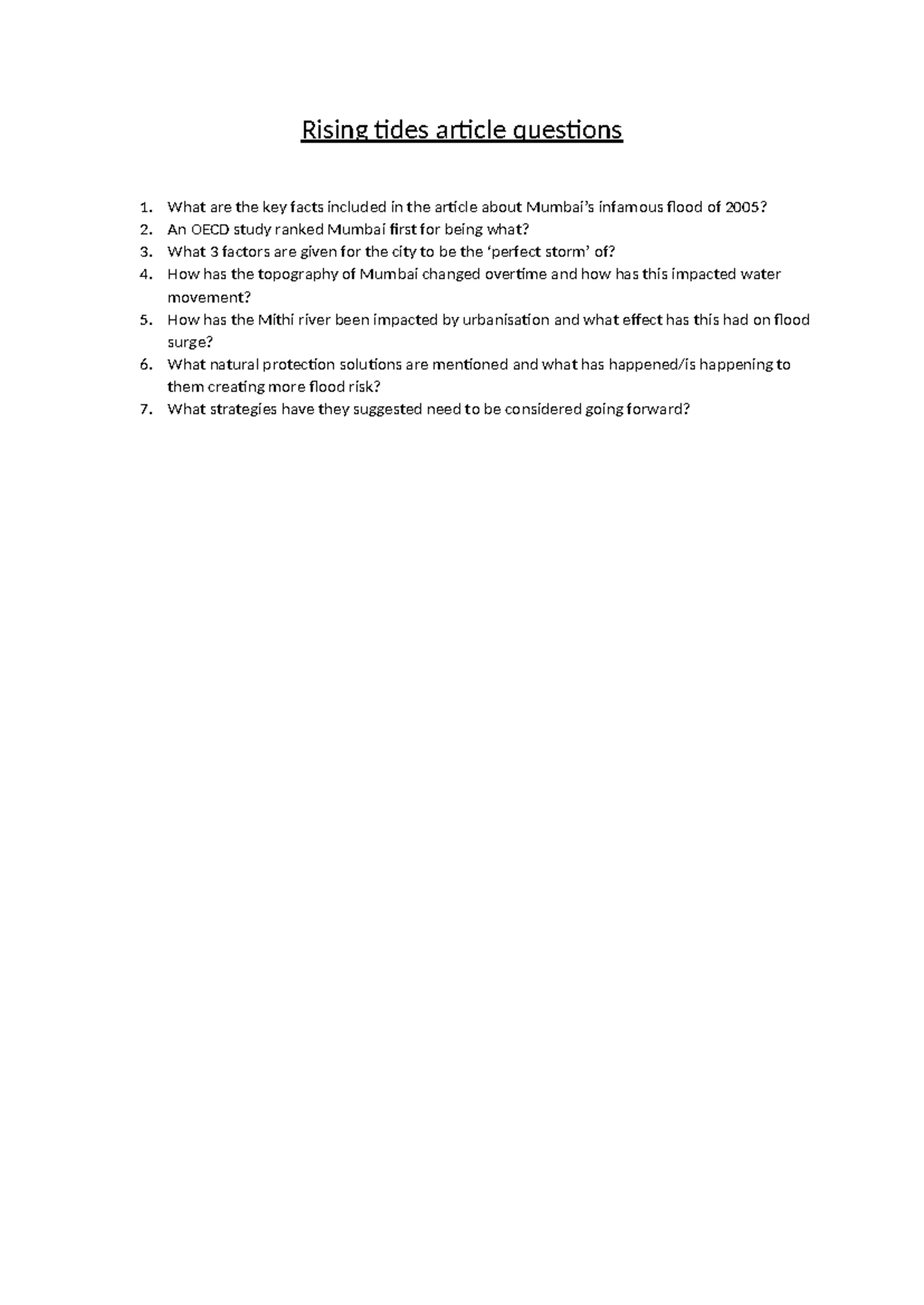 Rising Tides Article Questions: Key Insights & Impacts - Studocu