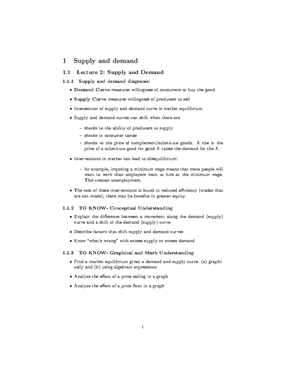 Microeconomics notes - 1 Supply and demand 1 Lecture 2: Supply and ...