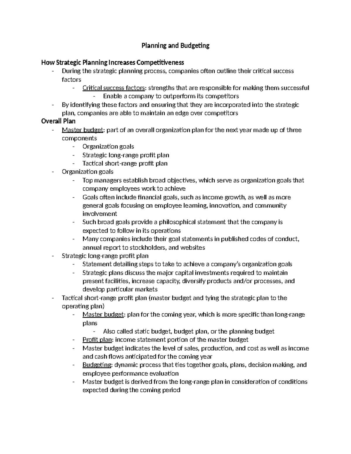Cost Accounting Chapter 13: Planning and Budgeting Insights - Studocu