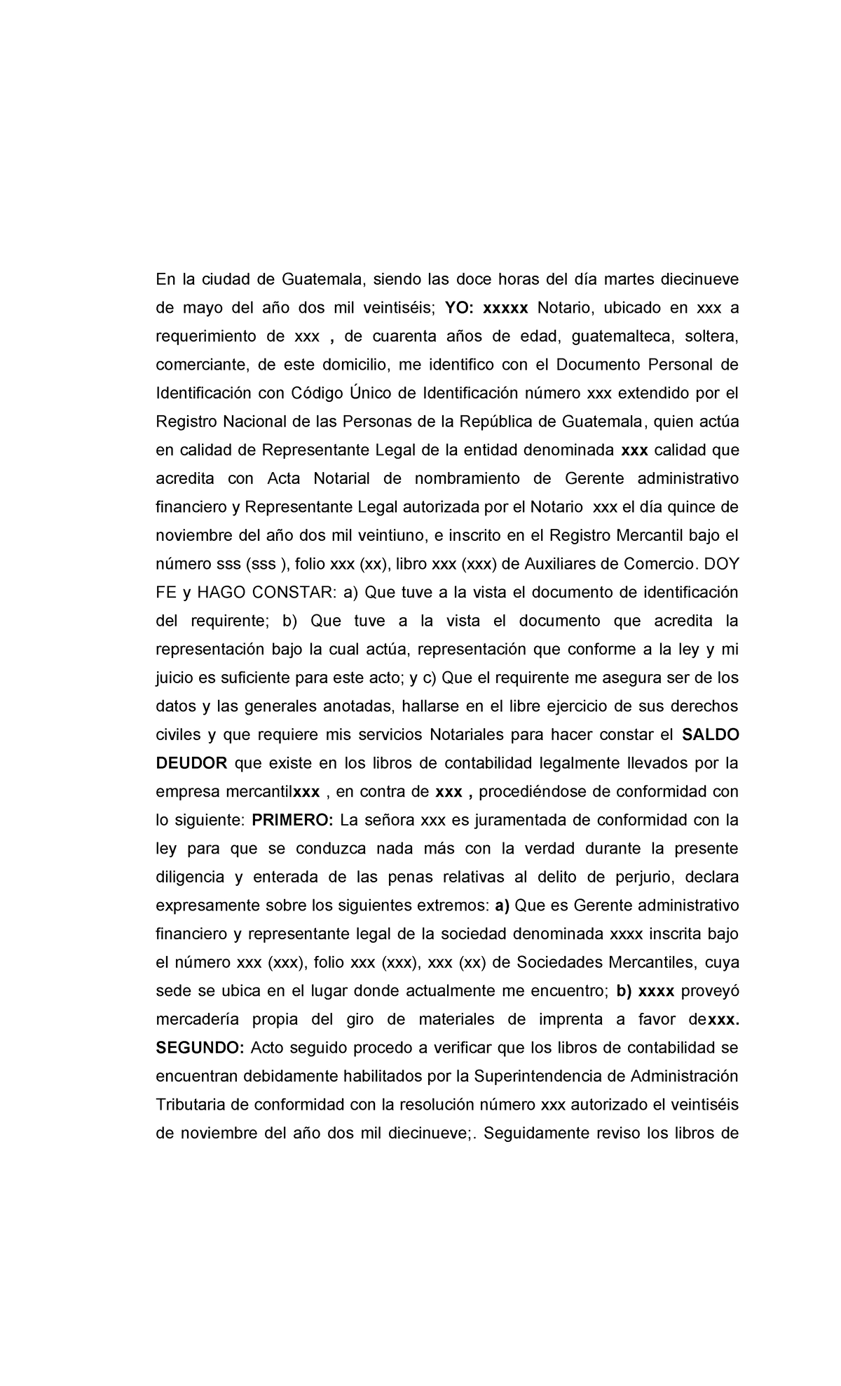 Acta Notarial de Saldo Deudor en Guatemala - 19 de Mayo 2021 - Studocu