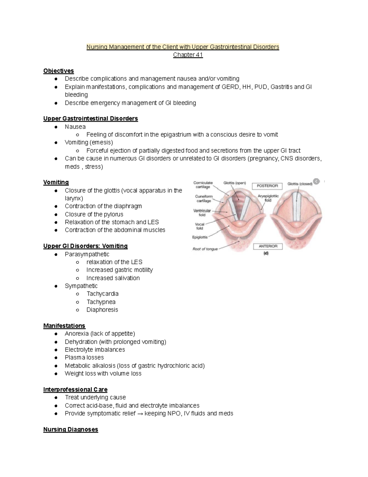 Med Surg Exam 2 notes - Nursing Management of the Client with Upper ...