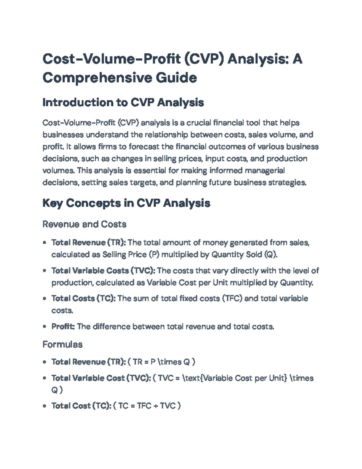 Cost-Volume-Profit (CVP) Analysis: Key Concepts and Applications - Cost ...