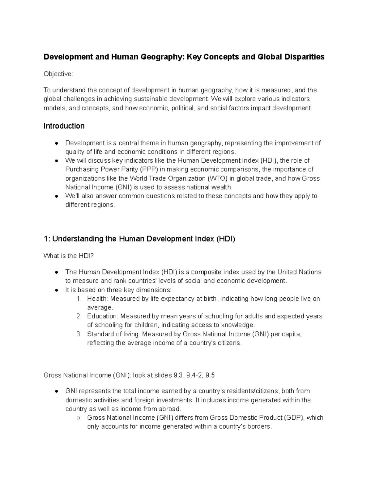 Development in Human Geography (GEOG 101): Key Concepts & Global ...