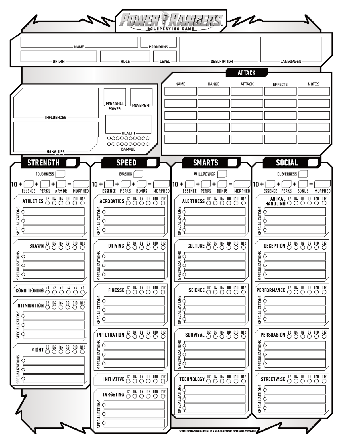 Power Rangers RPG Character Sheet (Editable) - Studocu