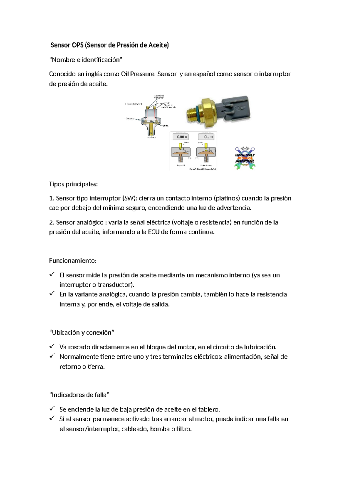 Nombres de Sensores OPS y FTP: Funcionamiento y Tipos - Studocu