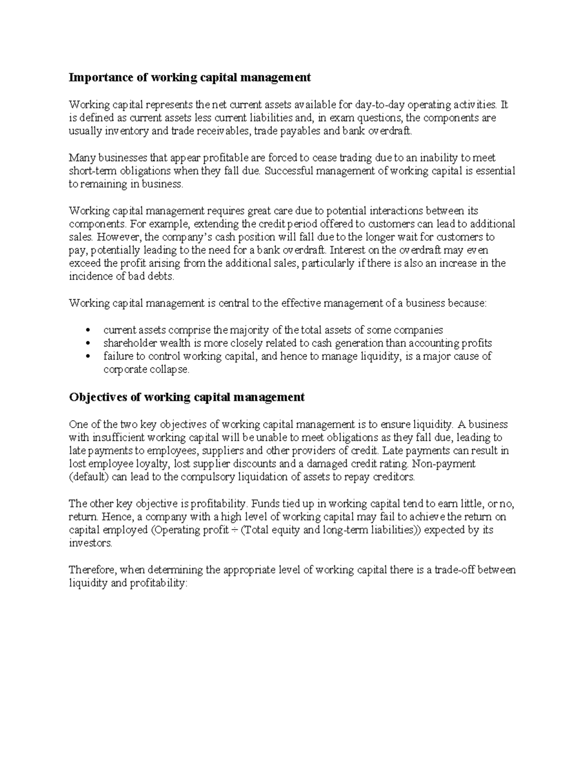 Working Capital Management: Key Concepts and Analysis for FM101 - Studocu