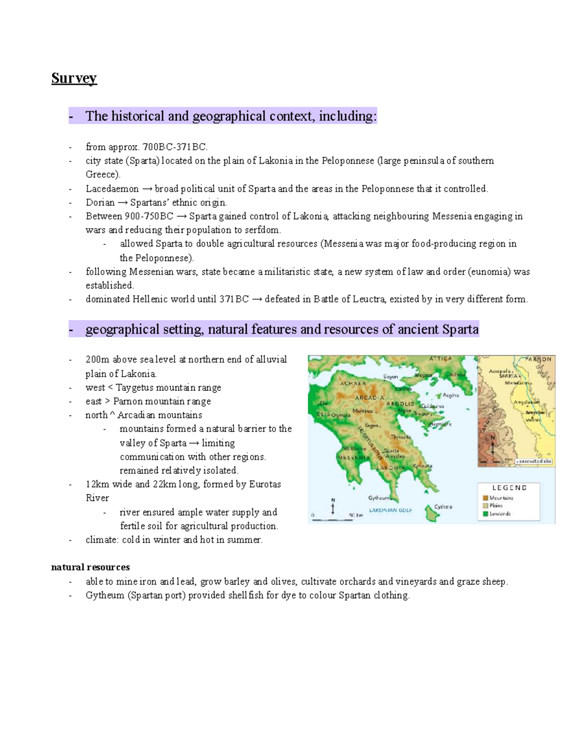Sparta: Historical and Geographical Context Notes (HIST 101) - Studocu