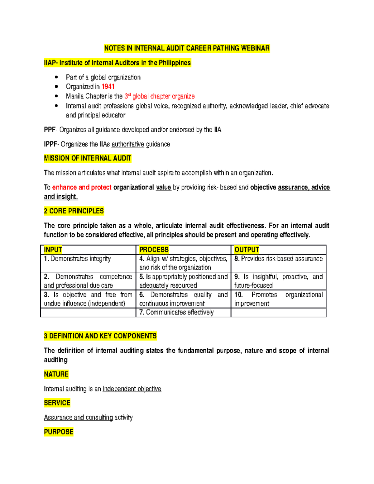 Overview in Internal Auditing - NOTES IN INTERNAL AUDIT CAREER PATHING ...