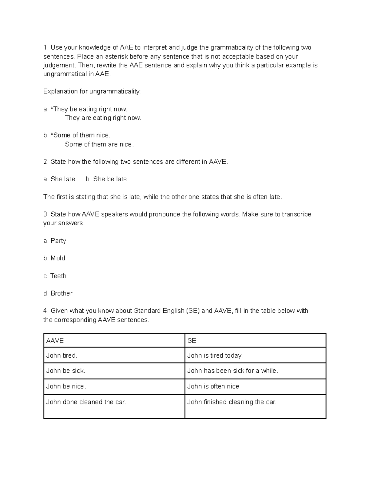 AAVE Worksheet - Understanding African American Vernacular English ...