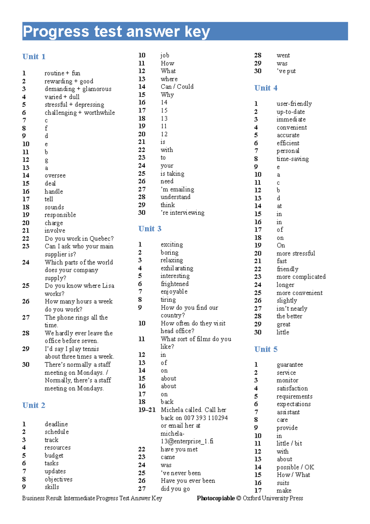 Business Result Intermediate Progress Test Answer Key - Studocu