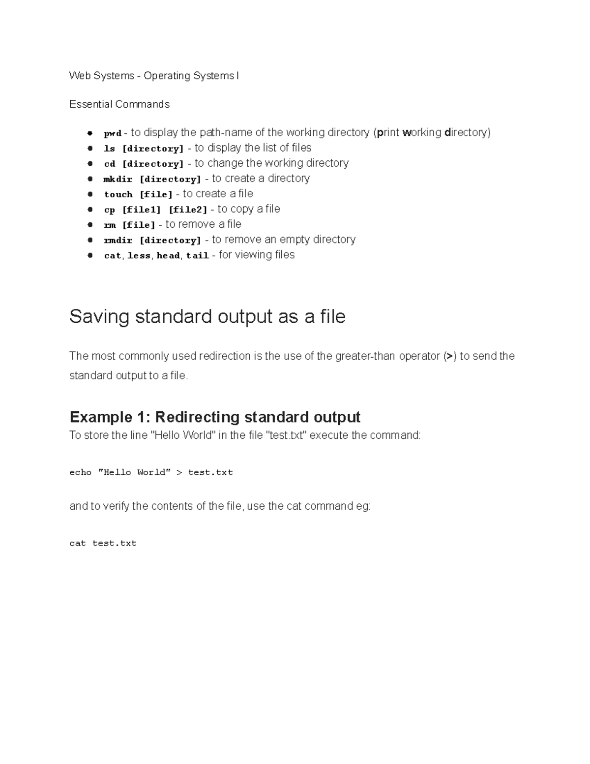 Web Systems - OS I: Essential Commands & File Management - Studocu