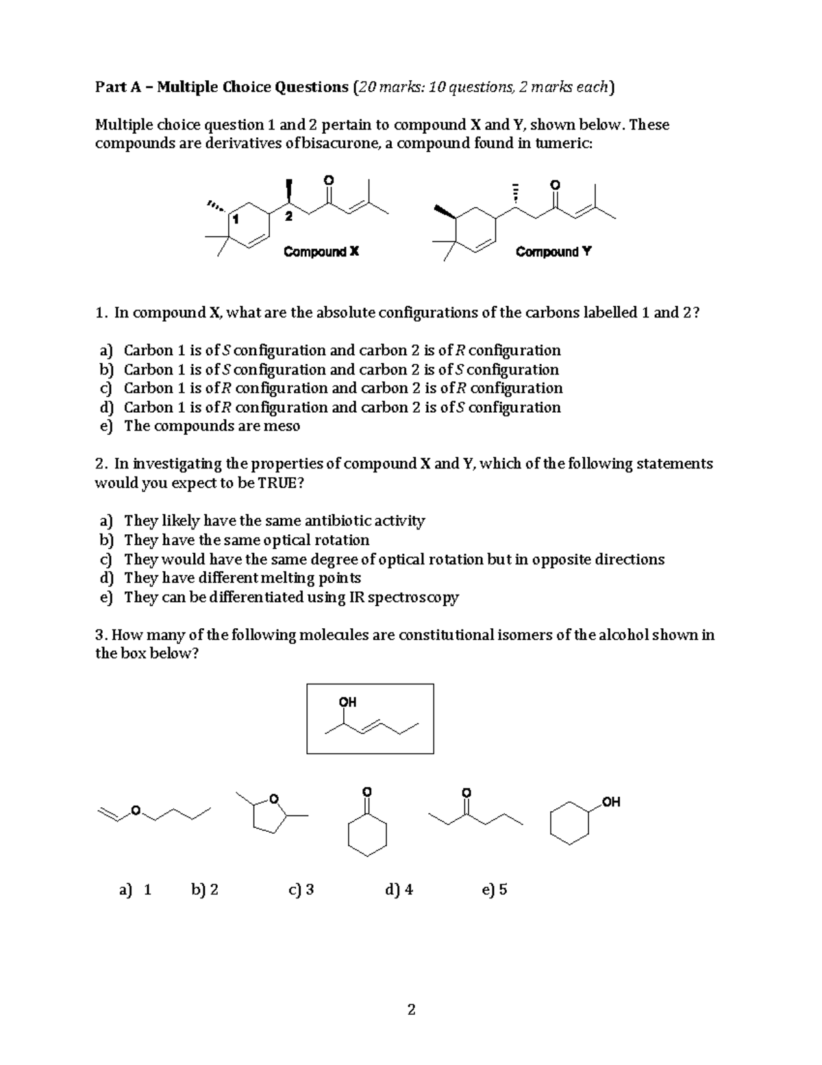 CHM136H Winter 2024 TT2 Practice Test - Multiple Choice & Short Answer ...