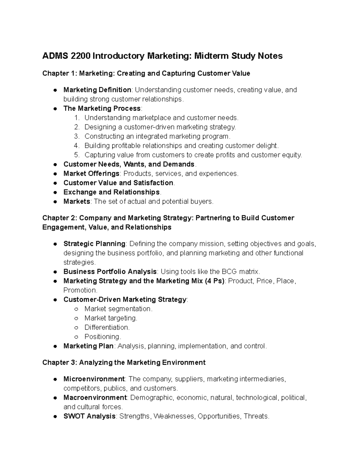 ADMS2200Notes - Midterm Notes - ADMS 2200 Introductory Marketing ...