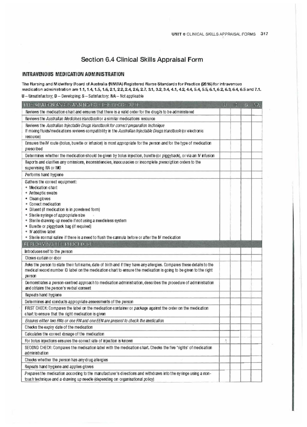 UNIT 6 IV MEDICATION ADMINISTRATION ASSESSMENT CHECKLIST 317 - Studocu