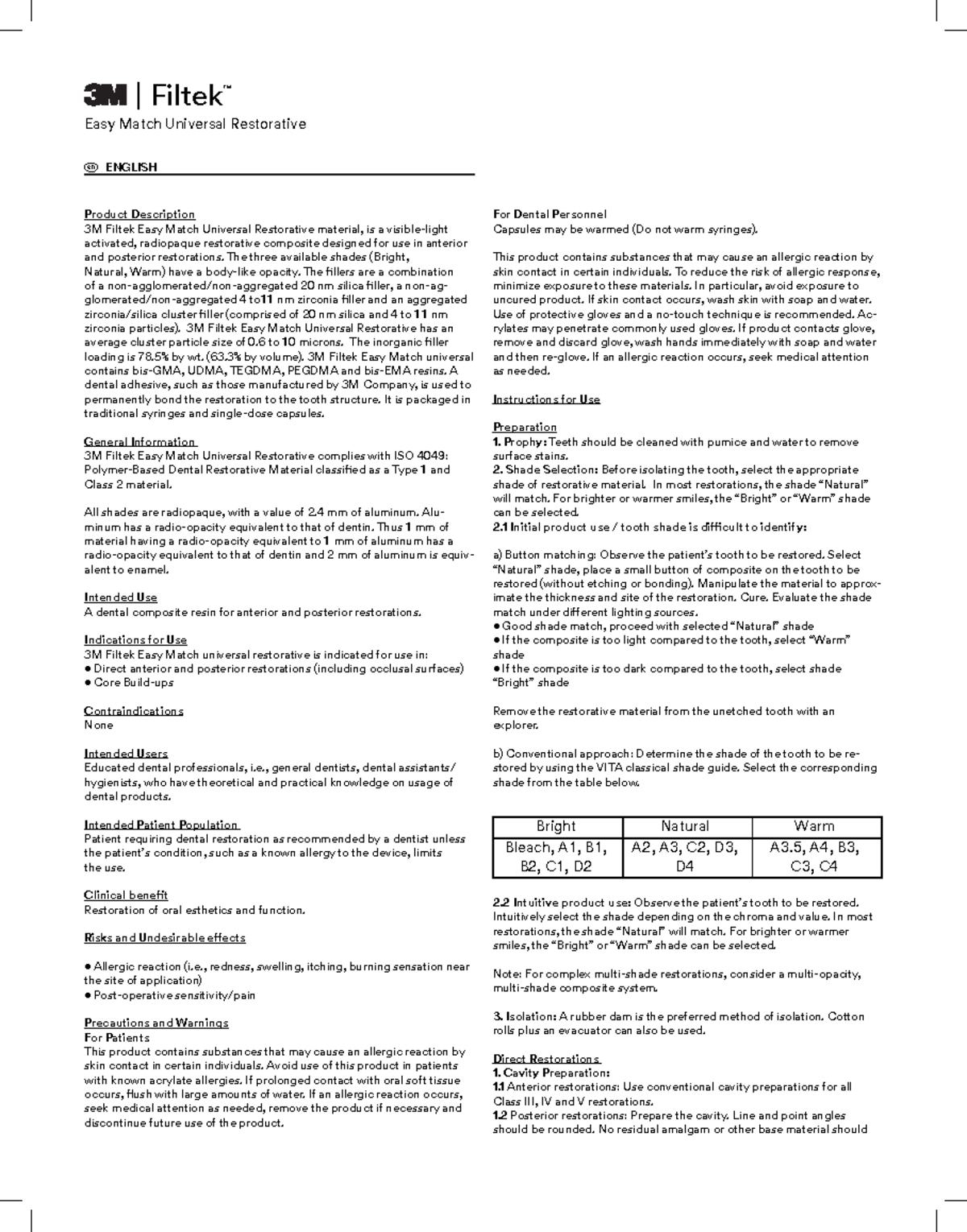 Titles-3M™ Filtek™ Easy Match Universal Restorative - Product ...