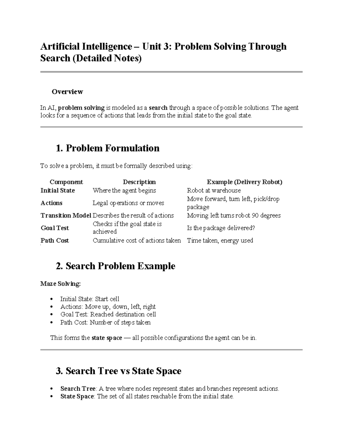 AI Unit 3: Problem Solving Through Search - Detailed Notes - Studocu