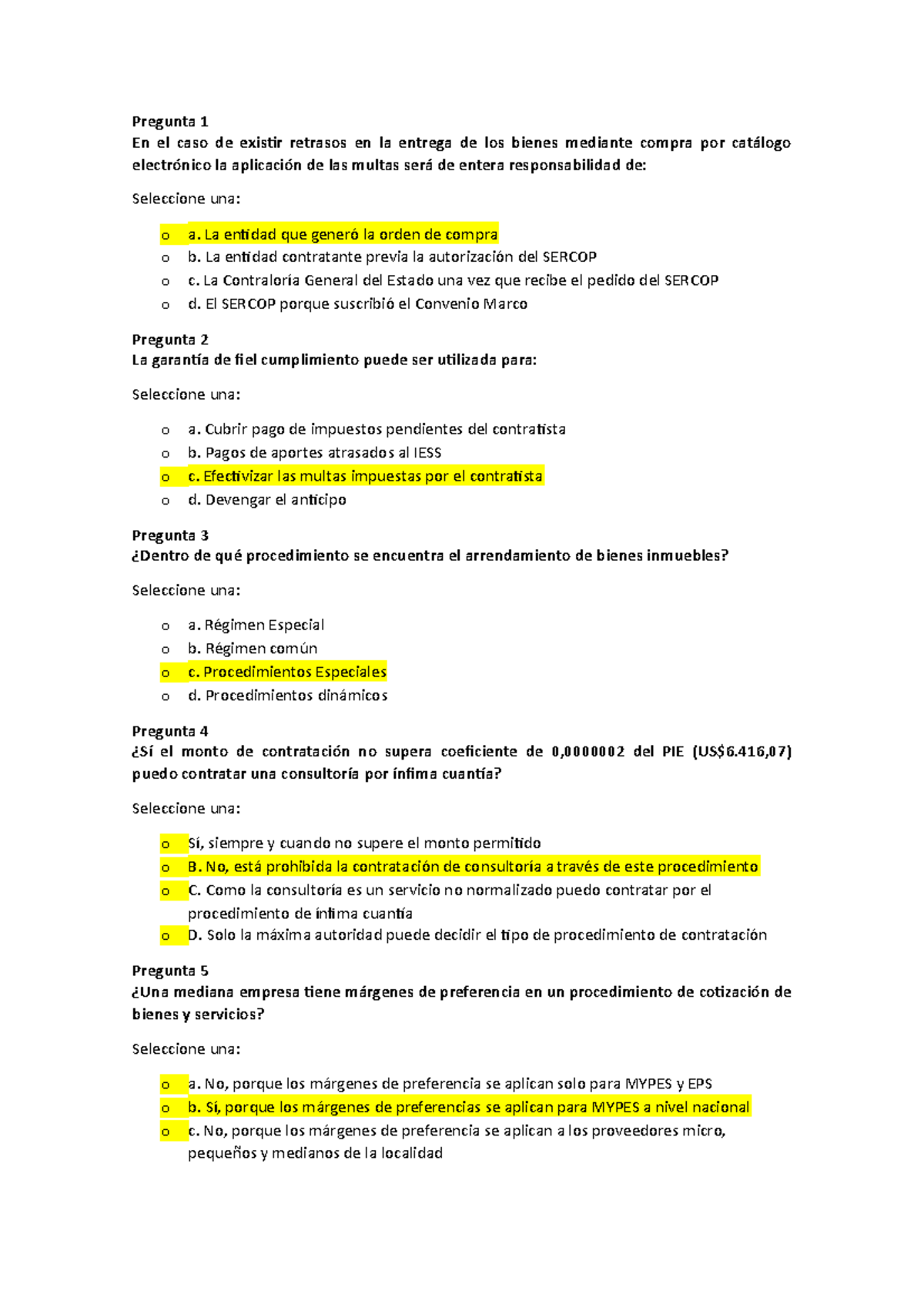 BASE DE Preguntas SERCOP - Cuestionario de Contratación Pública - Document Preview