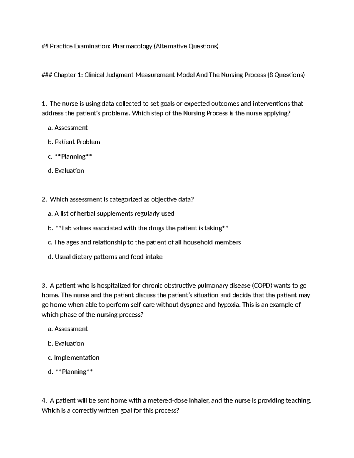 Pharm Exam 2 Practice: Clinical Judgment & Nursing Process Questions ...