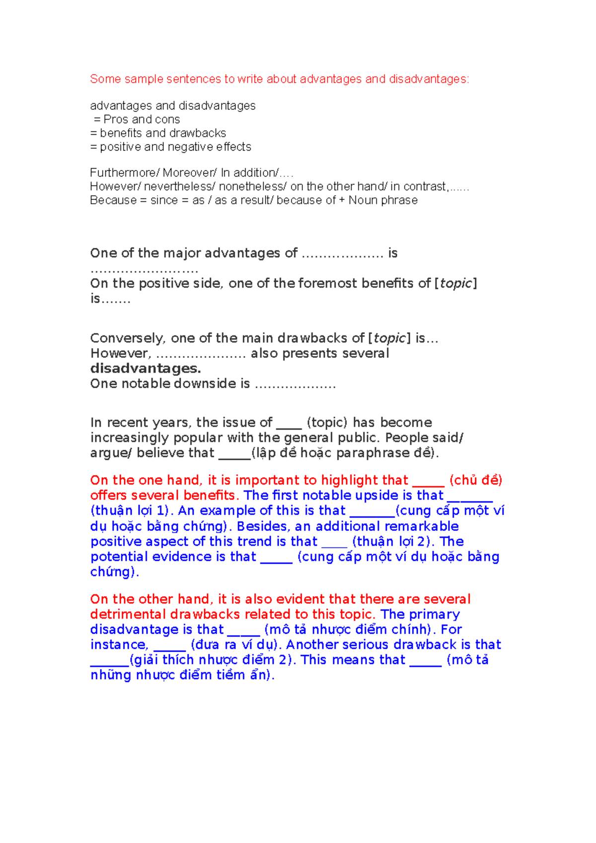 Sample sentences to write about pros and cons paragraphs - Some sample ...