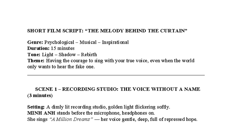 Short FILM Script - SHORT FILM SCRIPT: “THE MELODY BEHIND THE CURTAIN ...